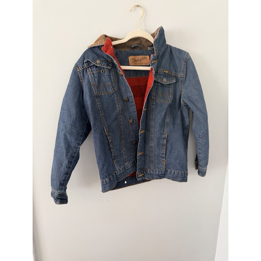 Wrangler Rugged Wear Denim Jacket Men's L Buffalo Plaid Flannel Lined Trucker